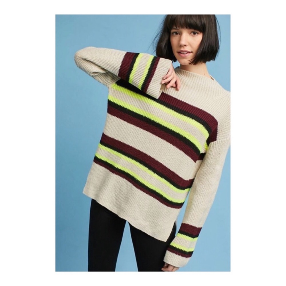 MOTH Anthropologie Striped Mock Neck Sweater Small